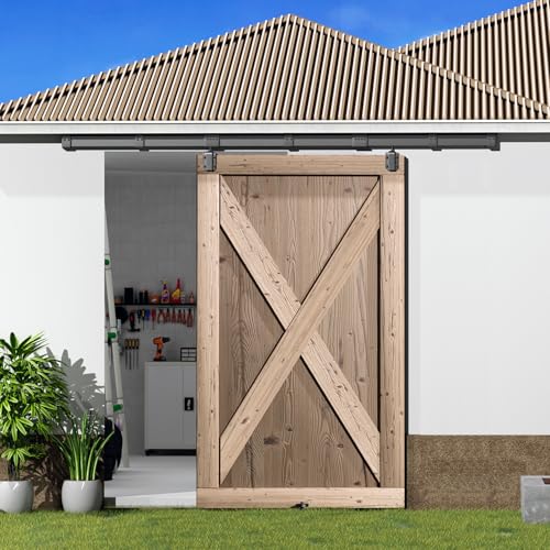 DIYHD 10FT Ceiling Mount Black Sliding Barn Door Hardware, Low Ceiling Compatible, Exterior Box Track Kit for Outdoor Use, Fits Max 60'' Wide, Supports Up to 330lbs