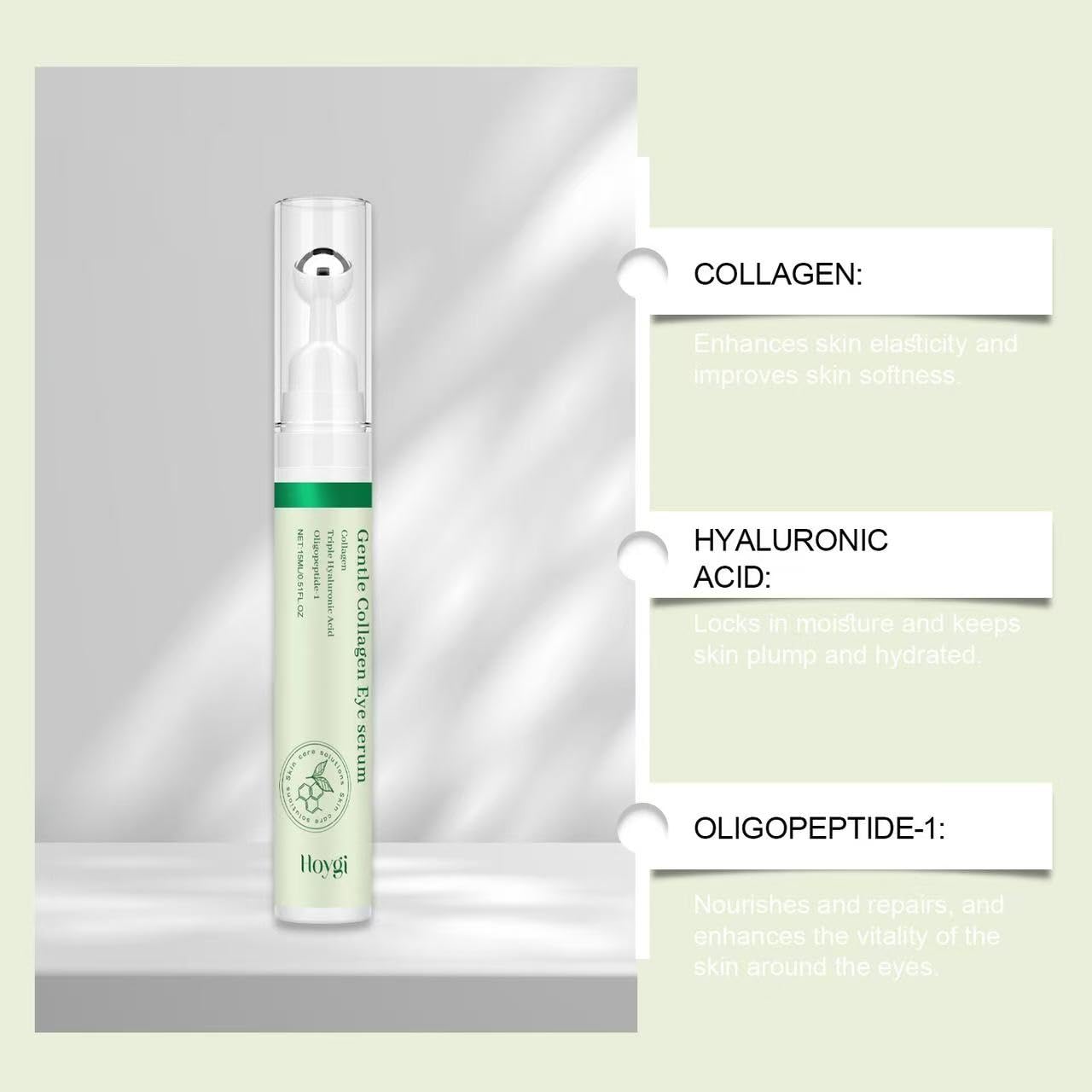 Vegan Collagen Eye Serum - Triple Hyaluronic Acid & Peptide Collagen Serum Improve Skin Elasticity, Reduce Fine Lines & Dark Circles-Skin Care Eye Cream - 0.5fl. oz/15ML - Image 4