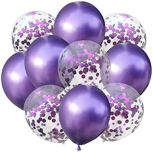 Party Time 10pcs/set Purple Confetti Balloon and Metallic Balloon Mixed Amazing Shining Effect for Birthday, Baby Shower, Wedding Party etc.