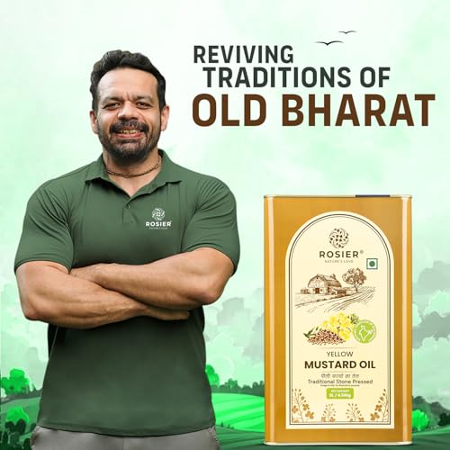 Image of ROSIER Stone Pressed Organic Yellow Mustard Oil 5 L | Traditional Stone Pressed Single Filtered Cooking Oil | Kolhu /Kacchi Ghani /Chekku | Pure, Natural and Healthy Mustard Oil 5 Litre