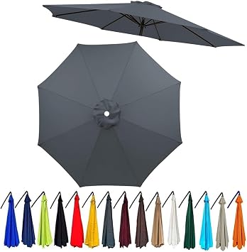 Patio Umbrella Replacement Canopy 6.5ft 7.5ft 9ft 10ft, Market Table Beach Pool Umbrella Replacement Top Cover, 6 Ribs 8 Ribs, Canopy OnlyGrey,2.3m/7.5ft8-Ribs