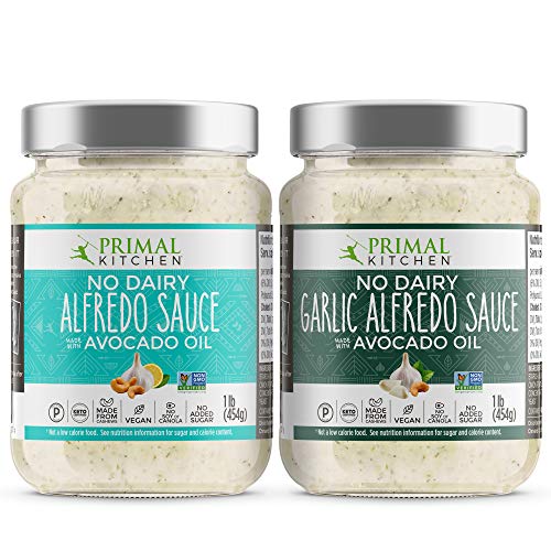 Primal Kitchen No Dairy Alfredo Sauce Two-Pack, Keto Certified and Certified Paleo, Includes 1 Traditional and 1 Garlic Alfredo Sauce