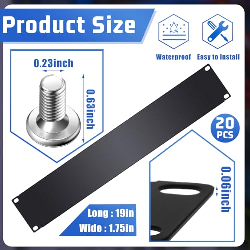 Image of Leinuosen 20 Pcs Blank Rack Mount Panel Spacer Metal Blank Panel Black Server Rack Accessories Mount Filler for 19 Inch Server Network Enclosure Cabinet Cable(1u)