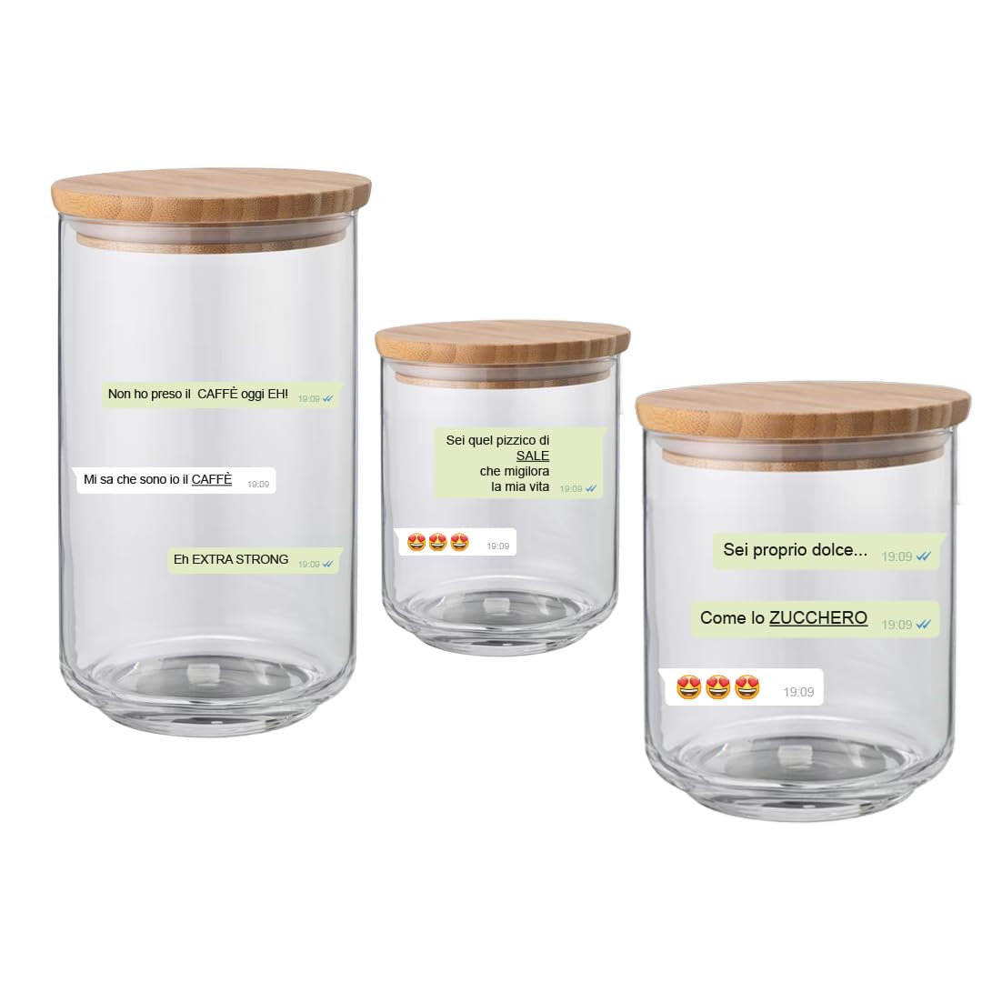 Generico Set Tris Contenitori per Sale Zuccherro e Caffè Personalizzati