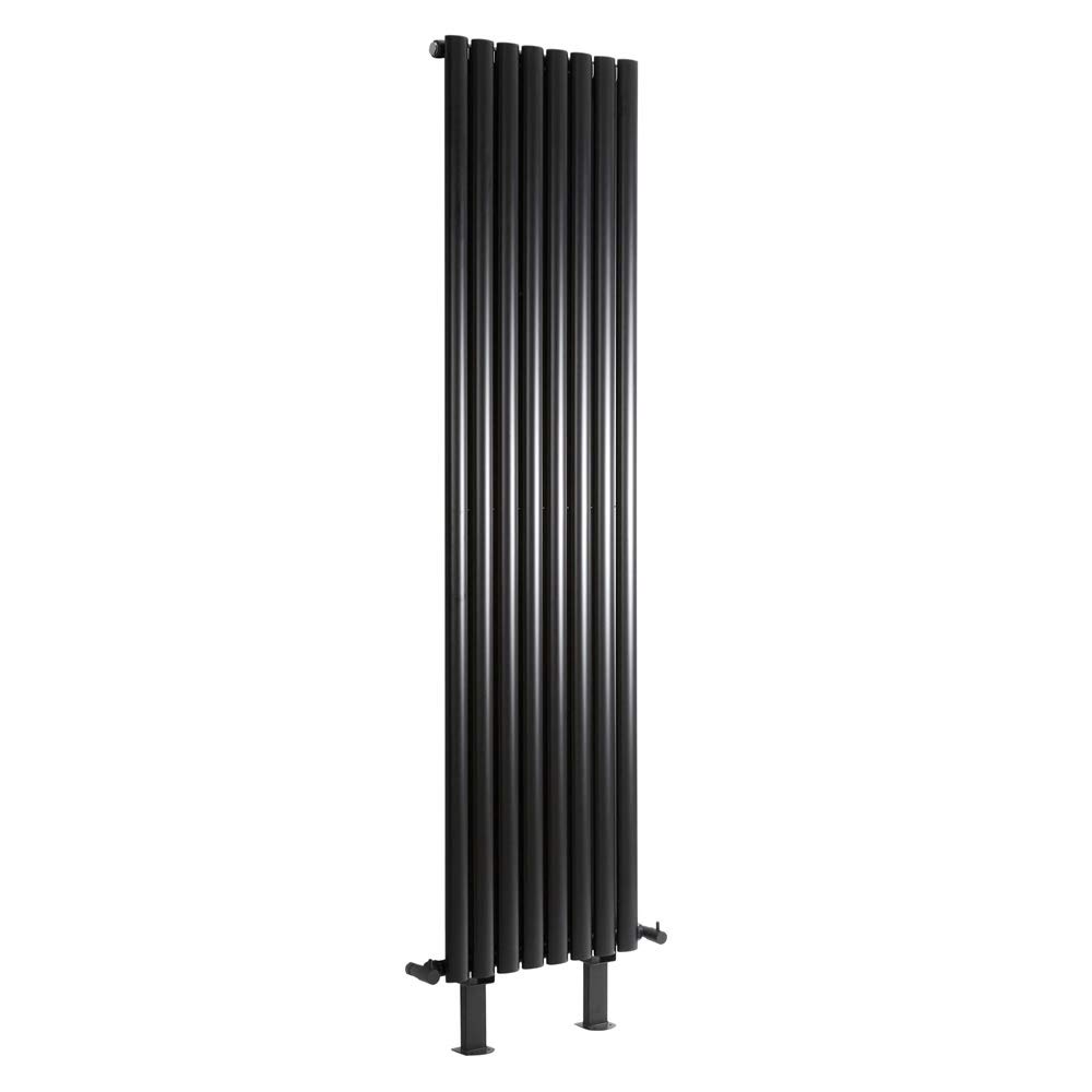 Milano Black Aruba Vertical Single Oval Panel Radiator Feet - 1600Mm X 472Mm