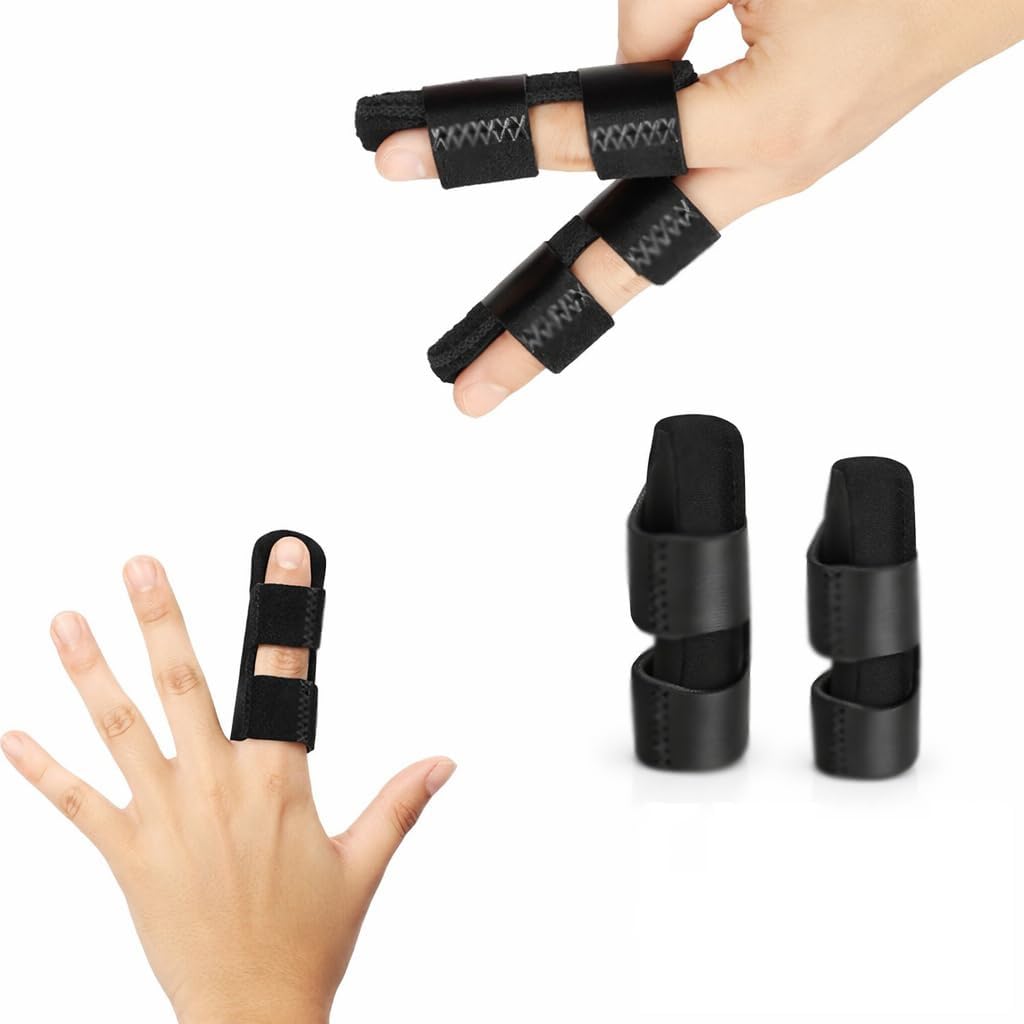 Black Finger Splints, Adjustable Neoprene Support, 6-Piece Set for Index, Middle & Ring Finger, Comfortable Immobilizer for Swelling, Sprains, and Tendinitis Relief