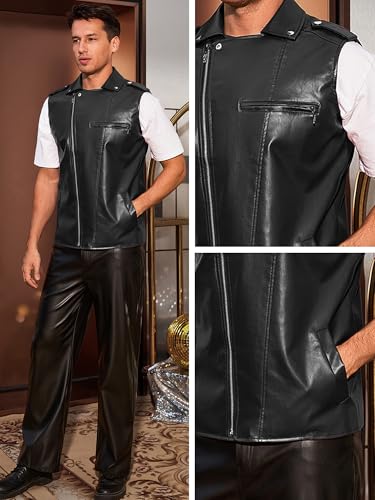 Image of Lars Amadeus Faux Leather Vest for Men's Motorcycle Biker Sleeveless Jacket Zipper Riding PU Vest