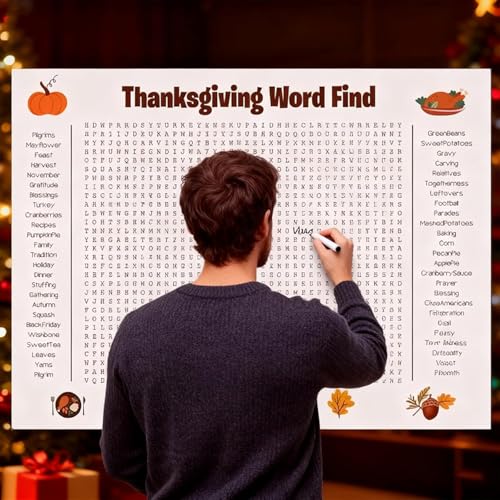 Jumbo Thanksgiving Word Search Poster - Giant 35x24 Double-Sided Holiday Activity Puzzle for Adults & Kids Festive Party Game for Thanksgiving & Christmas Gatherings Family Fun