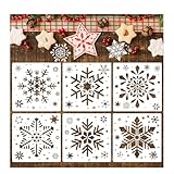 12 Stück Weihnachten Schablonen Schneeflocken zum Malen, Wiederverwendbare Schneespray Fenster...