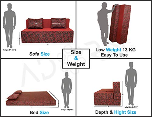 Image of Adorn India Easy 2 Seater Sofa Cum Bed Poly Cotton (Maroon and Black) (4 x 6) (1 Year Warranty)