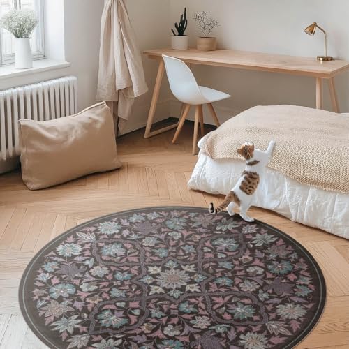 Tapis vinyle ø90 cm de sol pour salon et chambre déco ronde chaleureuse