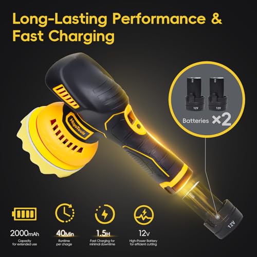 Image of 12V Cordless Car Buffer Polisher - Dual action polisher with 2x1500mAh batteries, adjustable speed (1500-4500 RPM), low noise, lightweight, ideal for car polishing, scratch removal, sanding