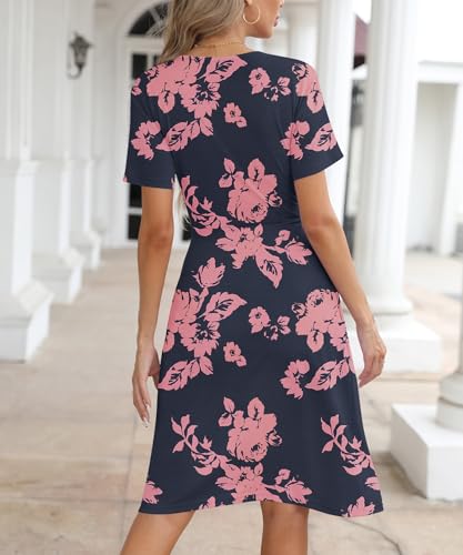 Image of NILOUFO Women's Summer Short Sleeve Casual Dress Wrap V Neck Party Midi Dresses with Pockets