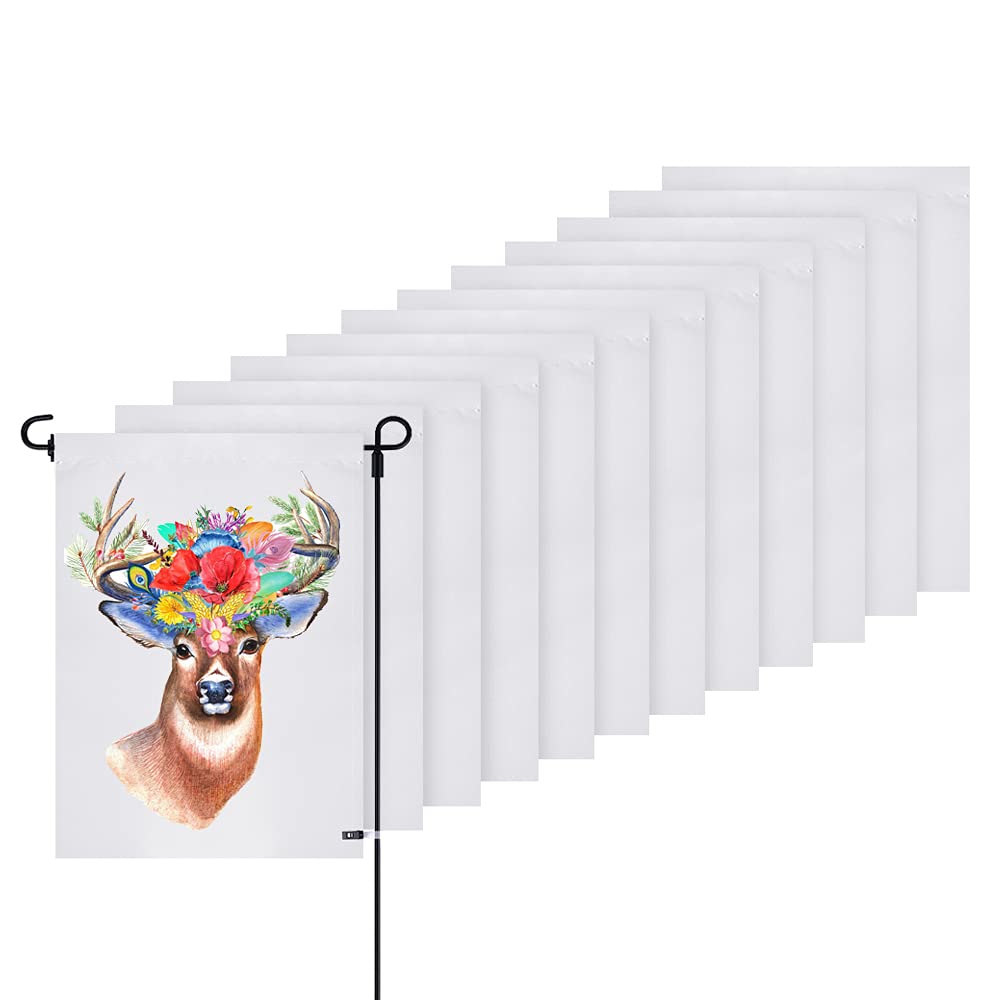 Muka 12 Pcs Blank DIY Garden Decorative Flags, Polyester White Yard Banners for Decorating, 12" X 18"-Double Sided