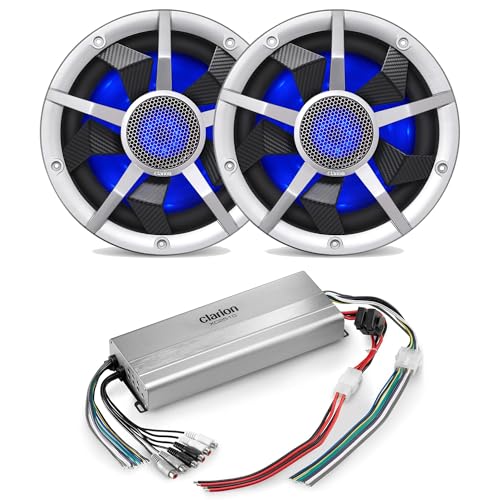 Clarion Marine (2) RGB LED CM2513WL 10-inch Marine Subwoofer 250W RMS Power handling Dual 2 ohm and XC2510 Amplifier Bundle