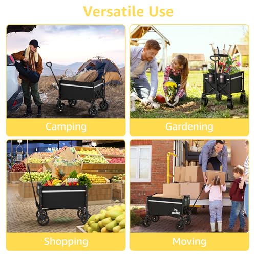 Image of ROSONG Collapsible Wagon Cart with Wheels Foldable - Folding Utility Heavy Duty Wagons Carts for Grocery Sports Garden Shopping Camping Wheelbarrows (Black, 90L)