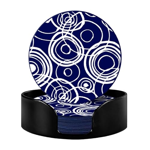 Image of The Better Home Silicone Coaster Set Of 6(Dia- 10cm) With Plastic Holder|Dining Table Accessories for Home Decoration| Glasses /Coffee Mugs /Tea Coaster Set|Kitty Party Return Gifts for Women-Navy White