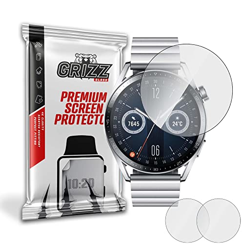 GrizzGlass HybridGlass Huawei Watch GT 3 46 mm Schutzglas schützt vor Kratzern und Stößen, einfache Montage und hervorragende Transparenz - 2 Stück Cover