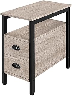 Yaheetech End Table Side Table with 2 Drawer Nightstand Storage Cabinet for Living Room Bedroom Vintage Style 59.5x29.5x60.5cm, Grey