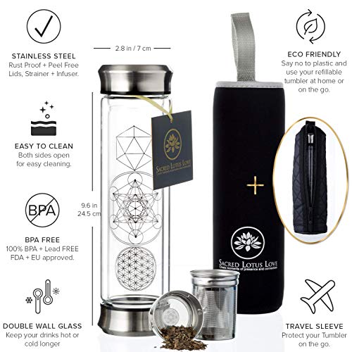 Sacred Lotus Love Glass Tea Infuser Bottle