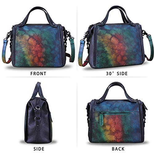 Image of Genuine Leather Satchel Purse for Women Retro Handmade Top Handle Handbag Designer Crossbody Bags