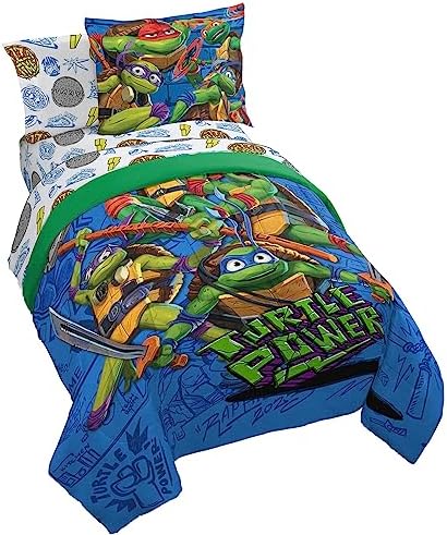 Jay Franco Nickelodeon Teenage Mutant Ninja Turtles Twin Comforter Set – 5 Piece Bedding Includes Sheet Set & Pillow Covers – Super Soft Mutant Mayhem Microfiber Bed Set