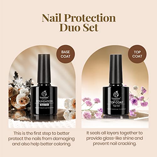 Beetles 2Pcs 7.5Ml No Wipe Gel Top Coat And Base Coat Set, Soak Off Led Clear Gel Base Top Gel Glossy Shine Finish Long Lasting Gel Polish Base And Top Coat Gel Lamp Nails Art Diy Home #TOP5