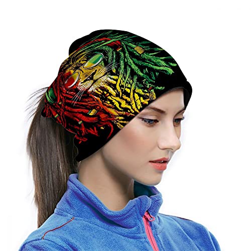 Wondertify Reggae Rasta Lion Neck Warmer Lion King Men Women Windproof Neck Gaiter Cold Weather Balaclava Ski Tube Scarf Yellow Green Red #TOP1