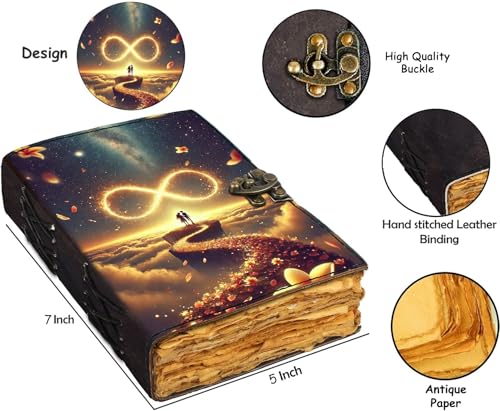 Image of Mr KRAFT Handcrafted A5 120 GSM Premium White Paper Infinite Love Couple UV Print Diary Leather Journal With Unique Love Print Writing Diary Notebook Unruled Diaries For velentine gift -5x7(Infinite2)