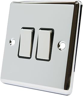 AET CPC2GSWIBC Polished Chrome Classical Black Insert Metal Rocker Switches-10 Amp Double 2 Gang 2 Way Light Switch