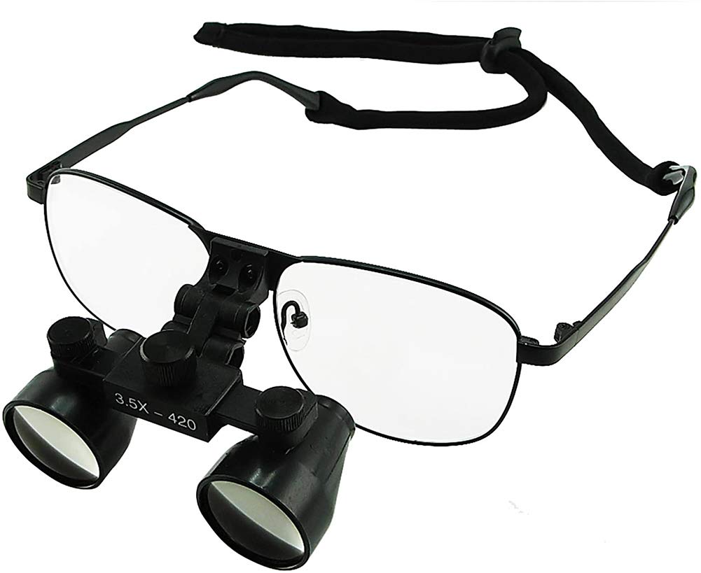 Lente Binocolo Chirurgico con Faro a LED, Montatura Titanio per Procedure Odontoiatriche e