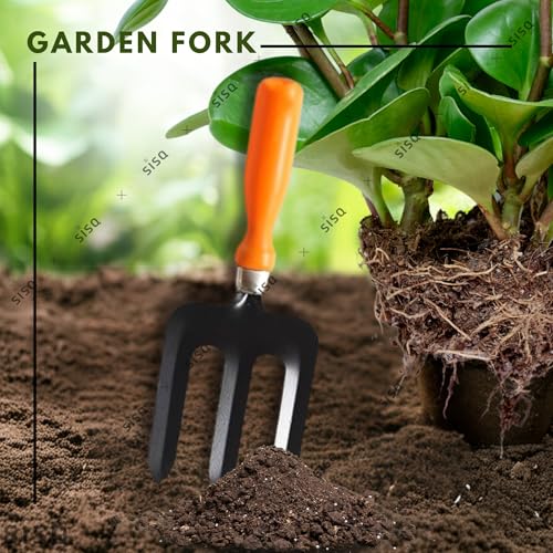 Image of Sisq Premium 3-Piece Gardening Tools Set - Hand Cultivator, Trowel & Garden Fork | Durable Steel with Ergonomic Grip | Perfect for Home, Terrace & Outdoor Gardening for Kids & Adults