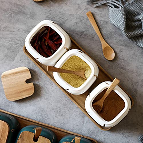 Ceramic Spice Jars Porcelain Condiment Jars Set Marble Ceramic Seasoning Box 3Pcs Condiment Pots For Salt, Sugar, Pepper Kitchen Ceramic Seasoning Condiment Jar Set #TOP4