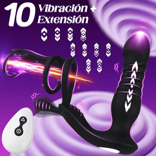 Masajeador de próstata vibratorio con anillo para el pene extensible de 10 modos 2