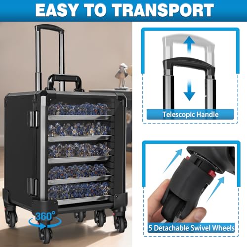 WELIDAY Miniatures Storage Case Miniatures Transport Case Aluminum Alloy Frame Display Case with Lock and Trolley (Medium Size) - image 6