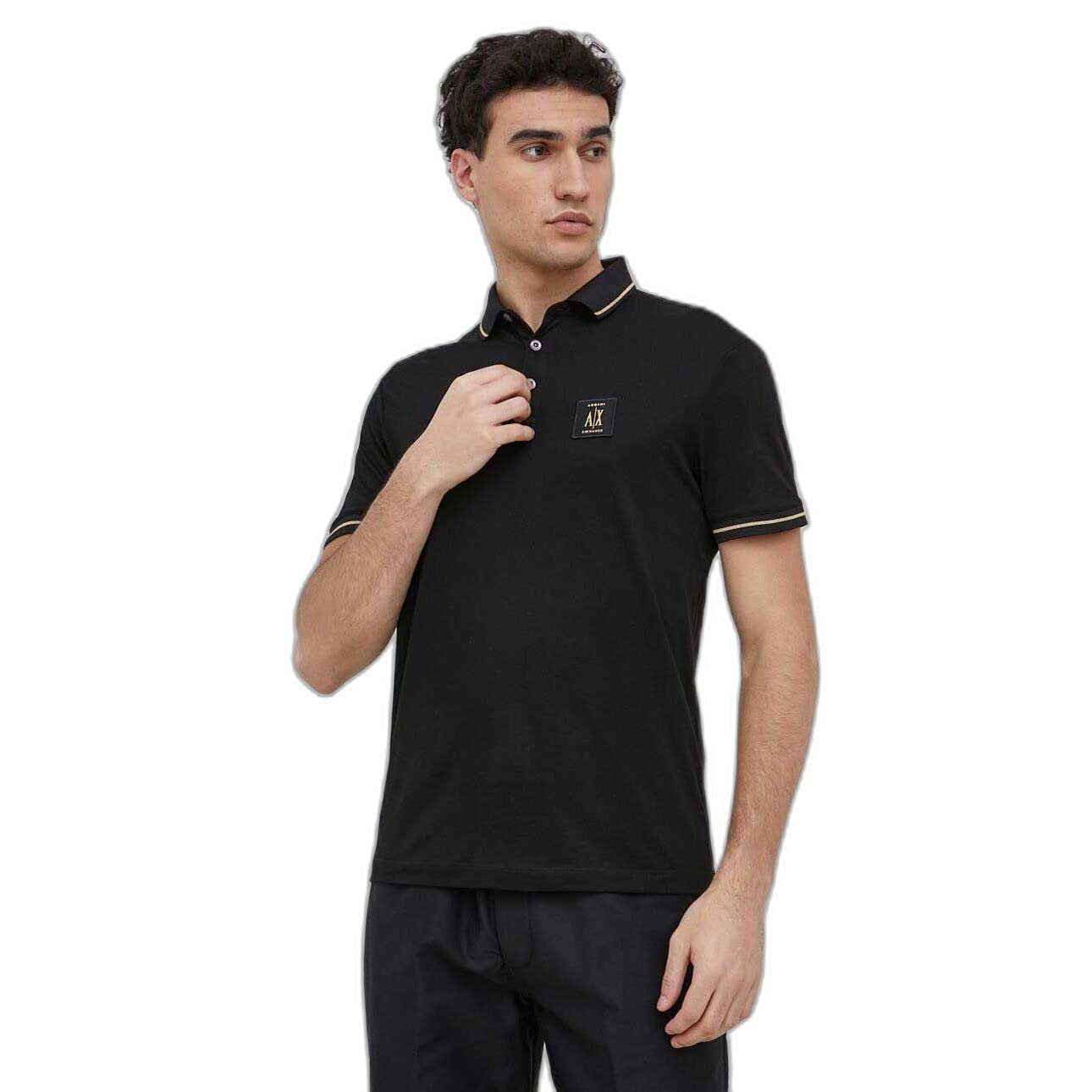 A|X Armani Exchange Men's Icon, Regular Fit, Gold Detail, Poloshirt Polo shirt L Black