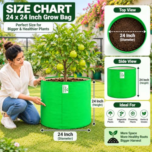 Image of Grow Bag UV Protected 260 GSM | HDPE Grow Bags for Plants | Heavy Duty Green Garden Plant Grow Bag with Drainage Holes | Reusable Vegetable Grow Bag for Terrace Gardening (4, 24X24 INCH)
