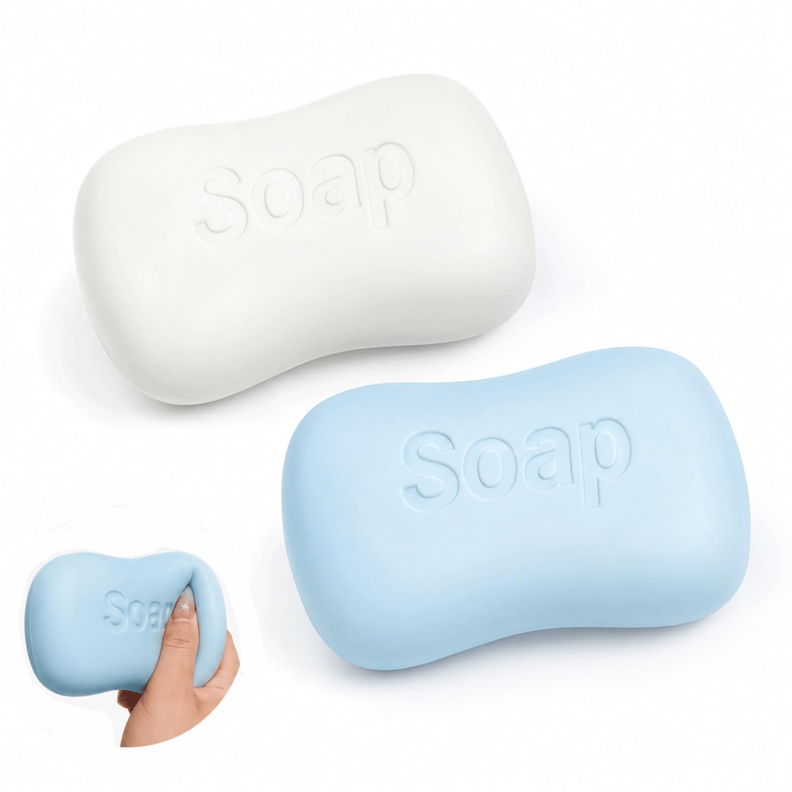 2 PCS Soap Squishy, Slow Rising Squishy for Stress Relief and Focus, Office Desk Decoration for Adults and Youths, Classroom Rewards and Party Bag Fillers, White and Blue Set
