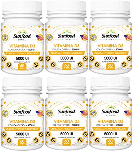 Vitamina D3 5000 ui Sunfood 60 Cápsulas kit 6 Unidades
