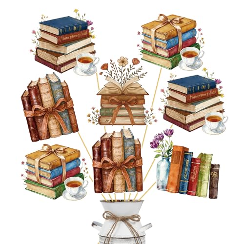 umoni Vintage Book Centerpiece Sticks Watercolor Book Themed Table Toppers Rustic Literary Party Decorations for Book Lovers Baby Shower Birthday Classroom Library Event Vase Filler