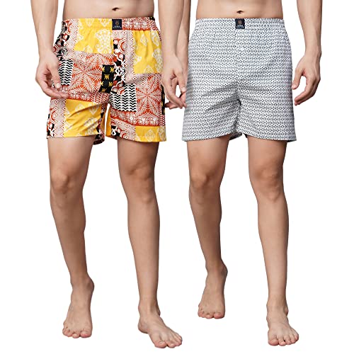 Image of Urban Scottish Ultra-Comfortable Men's Boxer Pants (Pack of 2), 100% Cotton With Stylish Print, Soft & Stretchy Elastic Waist Band, Dynamic Movement & Hardwearing Stitching, Breathable Gentle Snug Fit