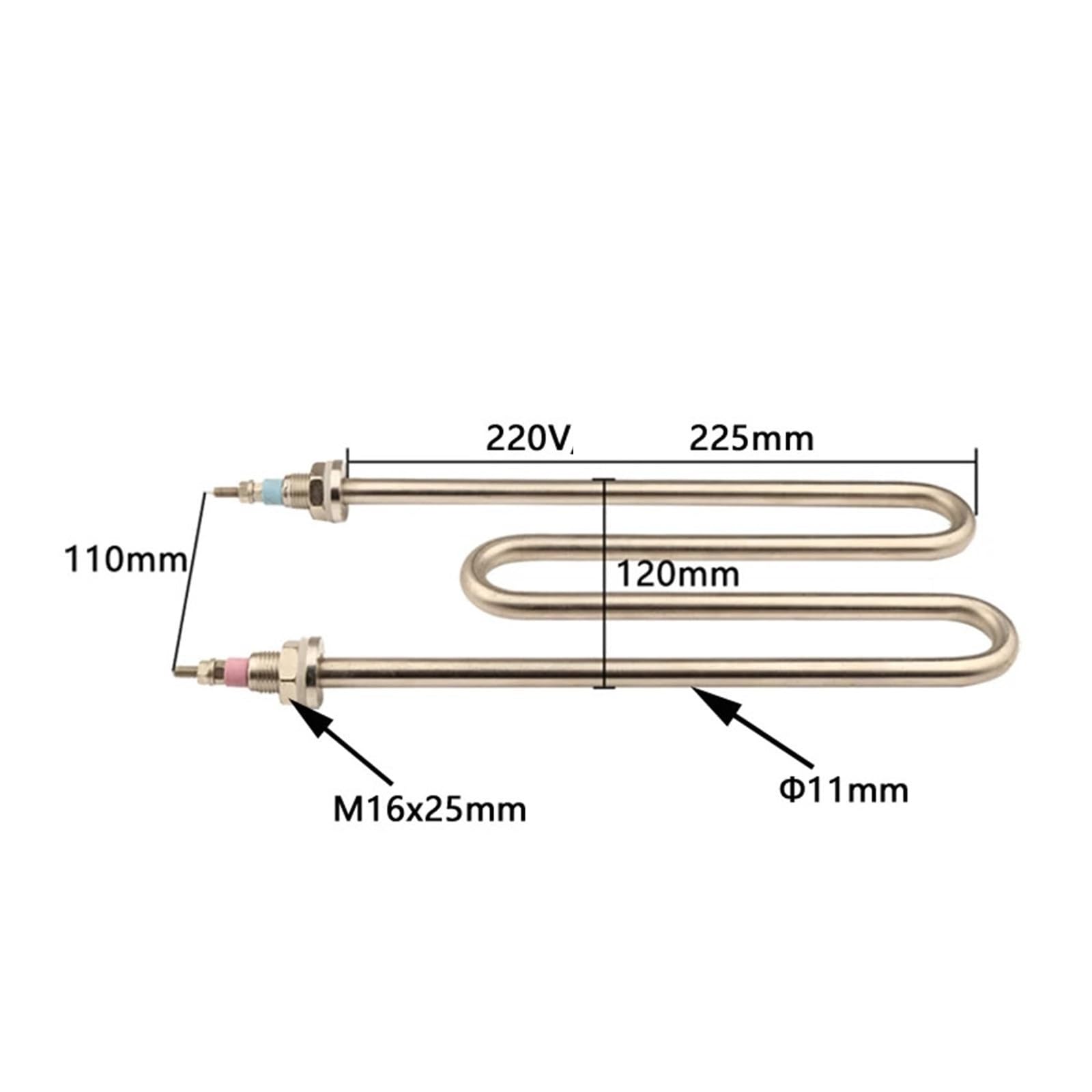 SUS304 Water Heating Element, M-Shape 3KW 11mm Tube Diameter, M16 Thread, 300mm Length, For Pasta Cookers, Soup Stoves, Ultrasonic Cleaners