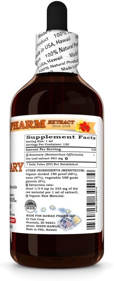Rosemary (Rosmarinus Officinalis) Dry Leaf Tincture, All Natural, Vegan, Pure Liquid Extract - 4 fl.oz
