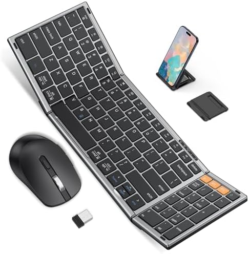 Foldable Keyboard and Mouse 2.4G Wireless + Dual Bluetooth, Porta...