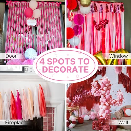 Image of PartyWoo Pink Crepe Paper Streamers 6 Rolls 492 ft Pack of Light Pink Burgundy Crepe Paper for Baby Shower Gender Reveal Bachelorette Birthday Party Decorations (1.8 Inch x 82 Ft /Roll), Pink-728