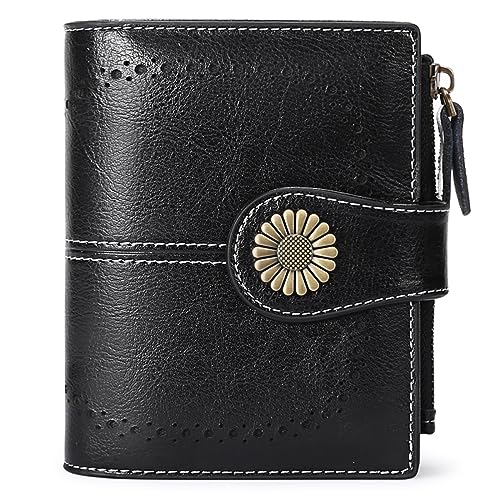Image of SENDEFN Small Womens Wallet Leather Bifold Card Holder RFID Blocking with Zipper Coin Pocket