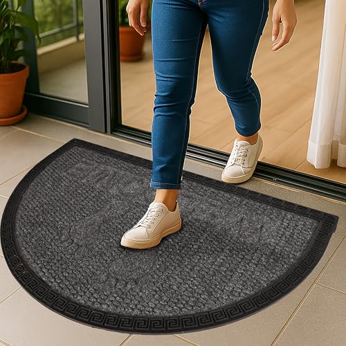 Image of Heavy Duty Front Door Mat 45 x 75 cm, Outdoor Indoor Welcome Mat, Non Slip Dirt Trapper Entrance Rug for Entryway, Patio & Porch,Washable Low Profile Foot Mat (Grey Foot 45 x 75 Cm)