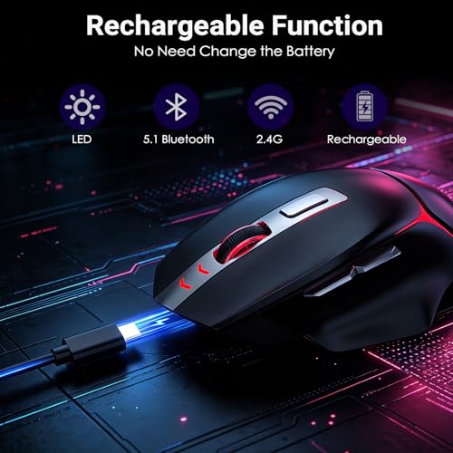 Image of GAMCATZ Bluetooth Wireless Gaming Mouse,12500 DPI RGB Ergonomic Mouse with Tri-Mode (2.4G /USB-C /Wired), Rechargeable Gamer Mice for Computer, Mac, iPad, Laptop & PC (Black)