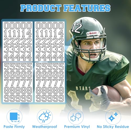 108 Pcs Sports Helmet Numbers Stickers - 1.5 Inch Helmet Numbers Decals and 2 Inch American Flag Stickers, Waterproof Vinyl Football Helmet Decals for Baseball, Hockey, Lacrosse (White)