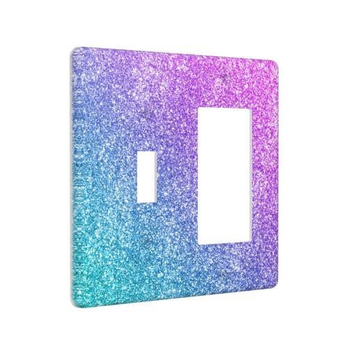 Decorative Outlet Covers Gillter Purple Pink Blue Gradient Sparkle 2 Gang Outlet Cover Wall Plate Single Toggle Rocker Light Switch Cover Plate Switch Plate Covers for Bedroom Home Decor